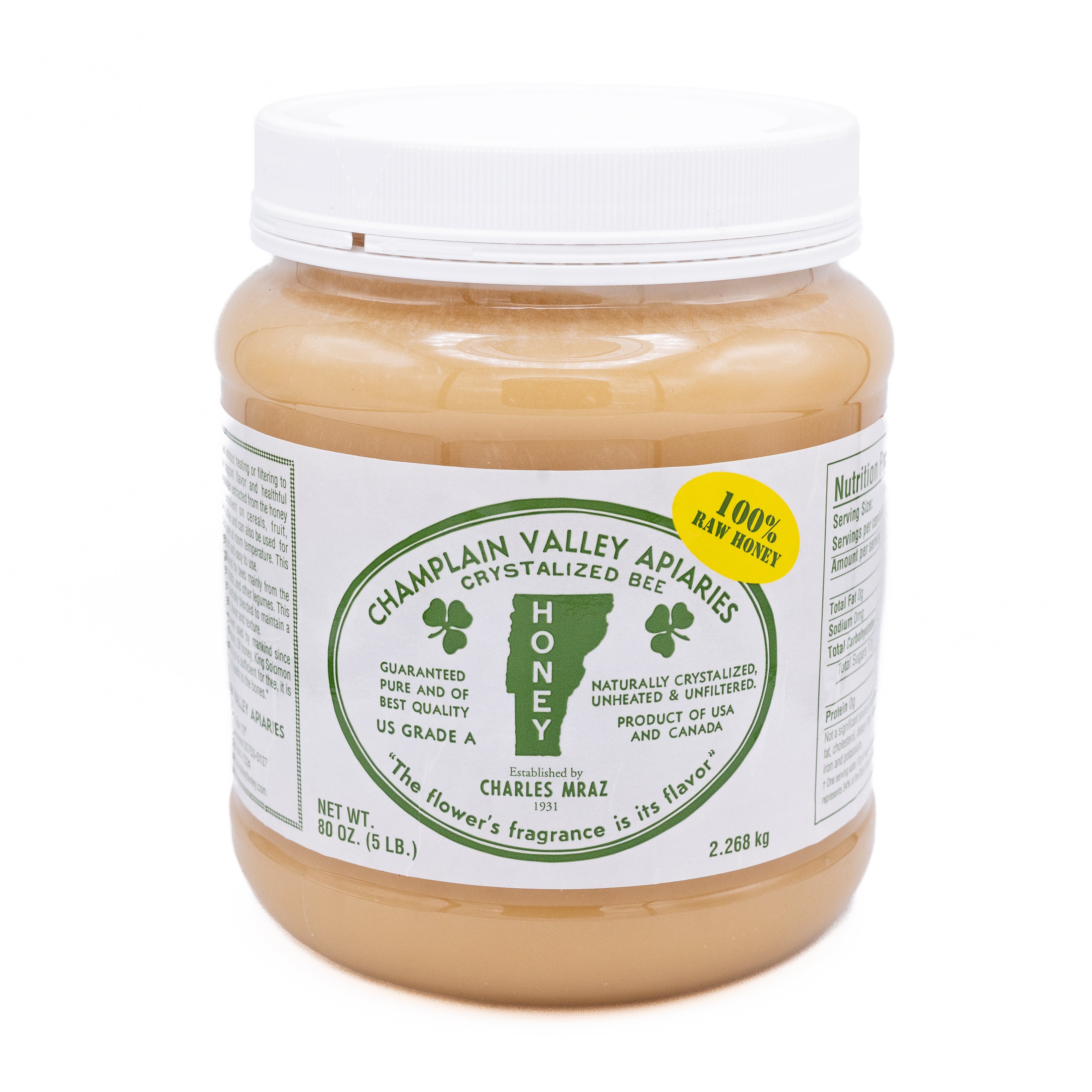 5 pound jar of vermont raw honey champlain valley apiaries
