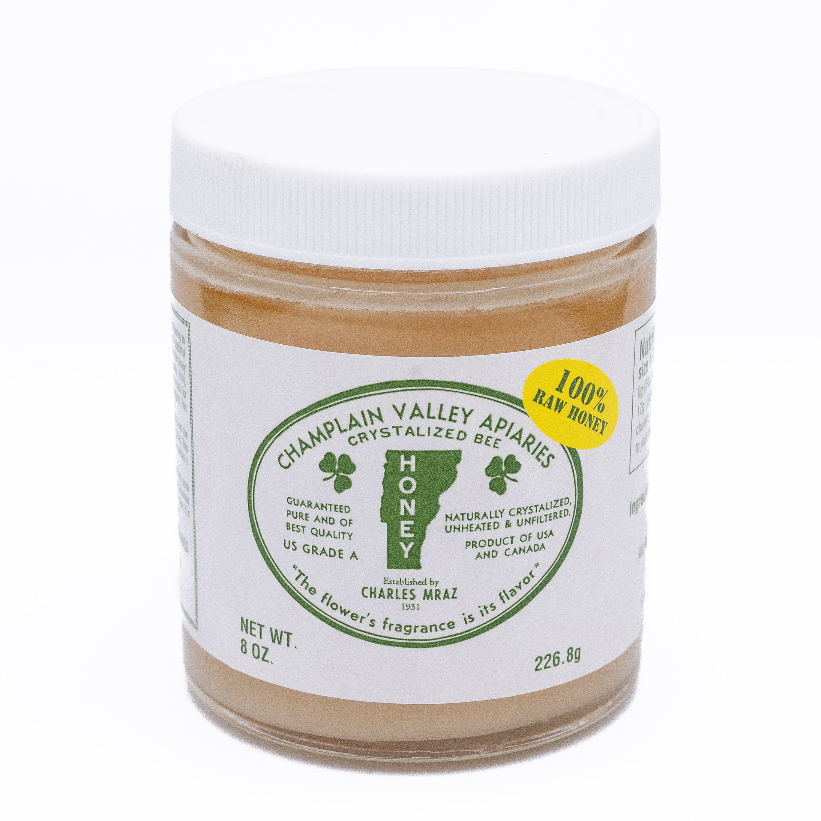 8 ounce jar of raw crystallized honey by champlain valley apiaries